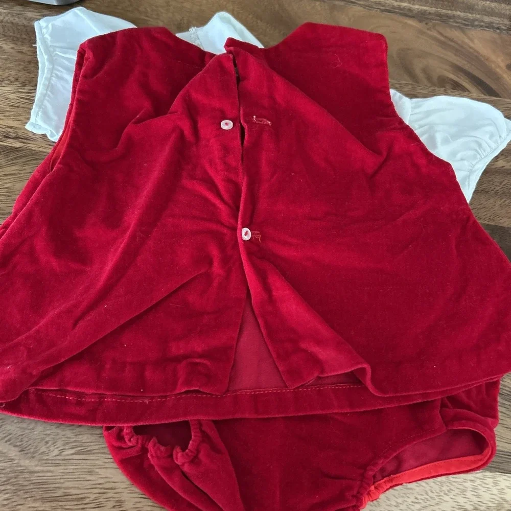 Vintage 70's Baby Red Velvet Christmas Outfit 18 Months